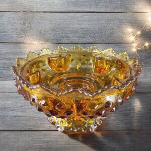 Fenton Amber Hobnail Candle Holder Votive Footed Bowl Dish Vintage Glassware VTG